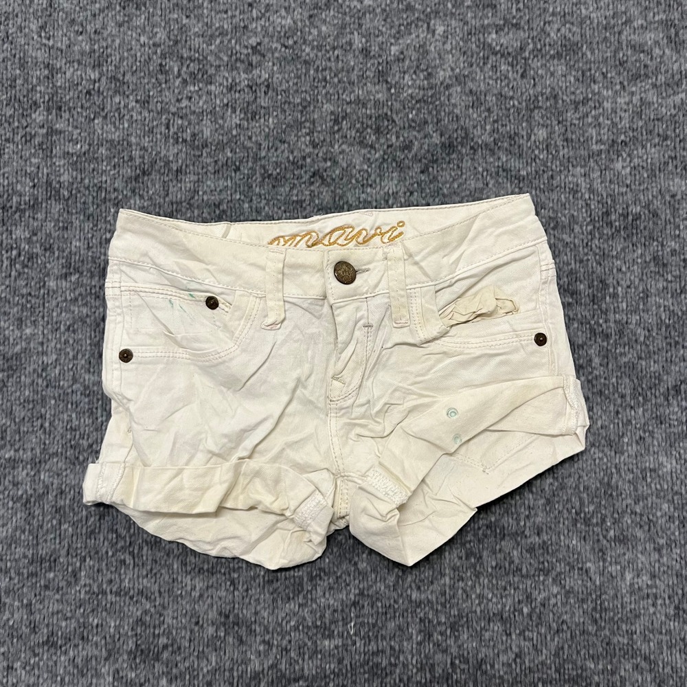 Mavi Denim Shorts Womens Size 24 White Low Rise Cuffed Casual Summer Stained
